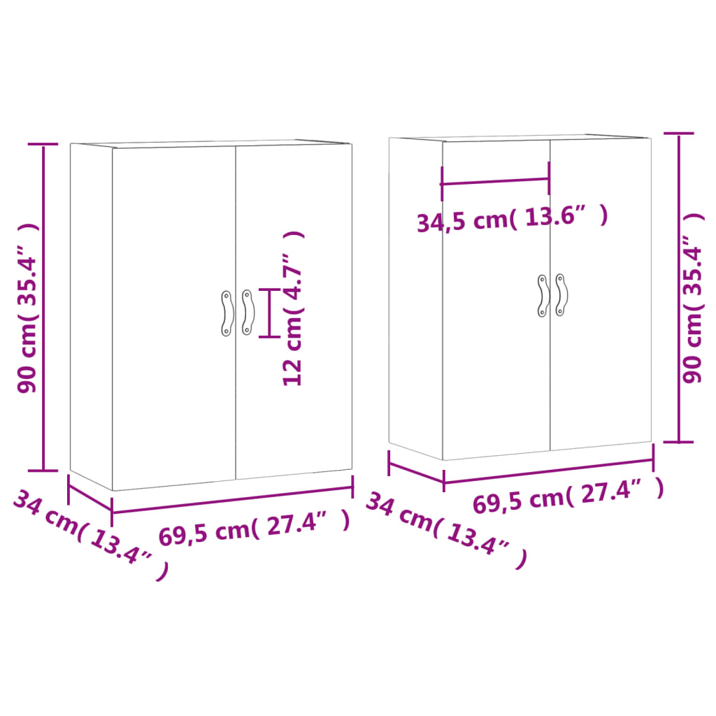 vidaXL Wall Mounted Cabinets 2 pcs Concrete Grey 69,5x34x90 cm