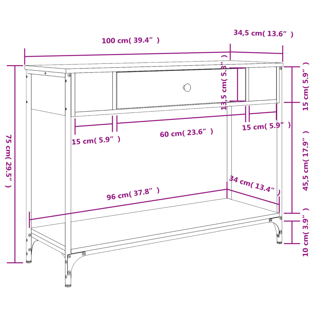 vidaXL Console Table Smoked Oak 100x34,5x75 cm Engineered Wood