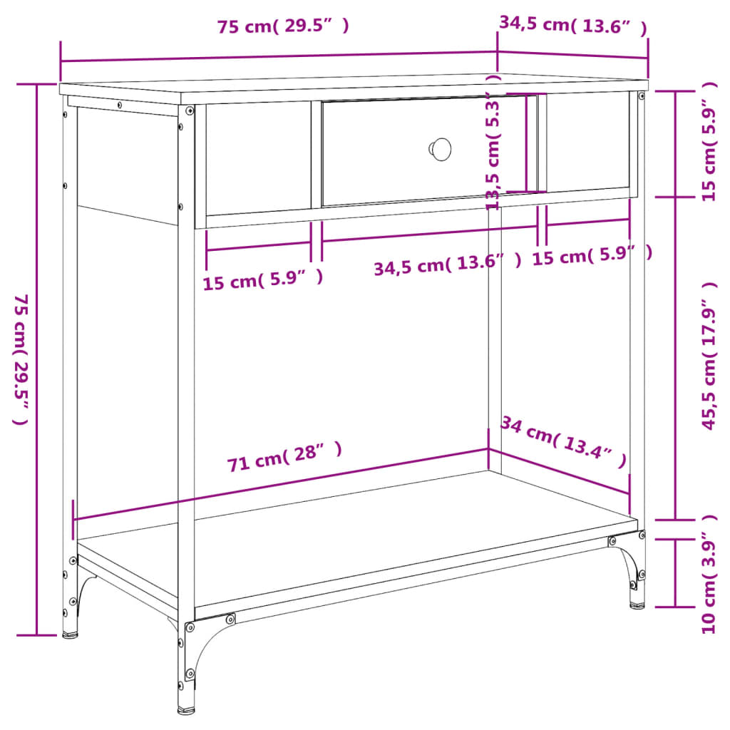 vidaXL Console Table Smoked Oak 75x34,5x75 cm Engineered Wood