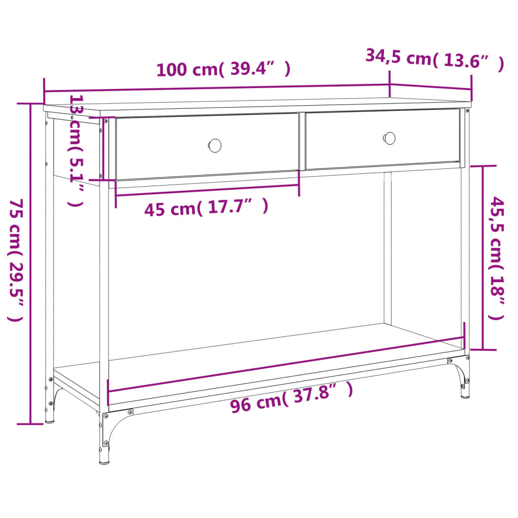 vidaXL Console Table Sonoma Oak 100x34,5x75 cm Engineered Wood
