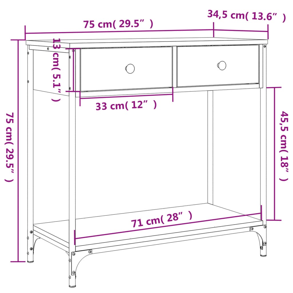 vidaXL Console Table Sonoma Oak 75x34,5x75 cm Engineered Wood