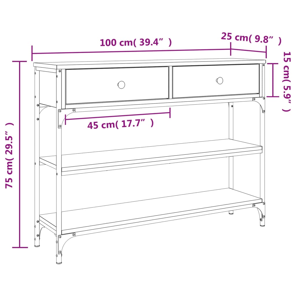 vidaXL Console Table Smoked Oak 100x25x75 cm Engineered Wood