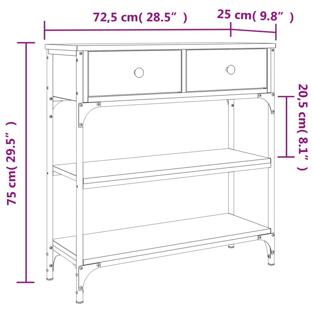 vidaXL Console Table Sonoma Oak 72.5x25x75 cm Engineered Wood