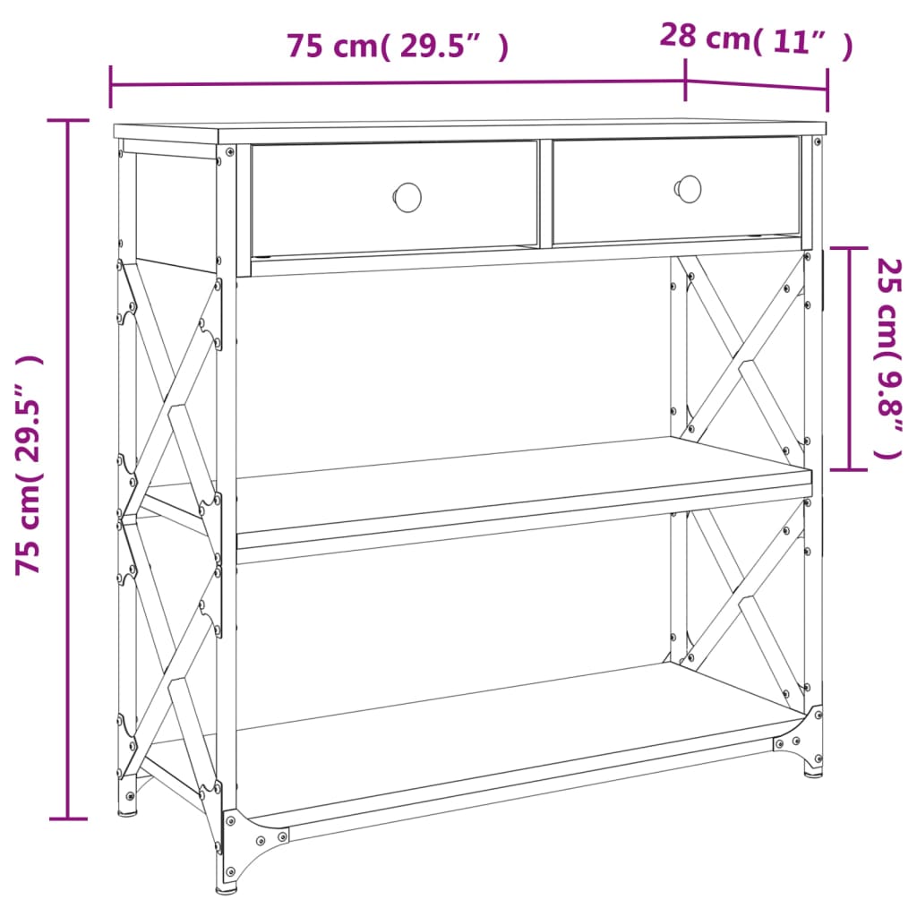 vidaXL Console Table Smoked Oak 75x28x75 cm Engineered Wood