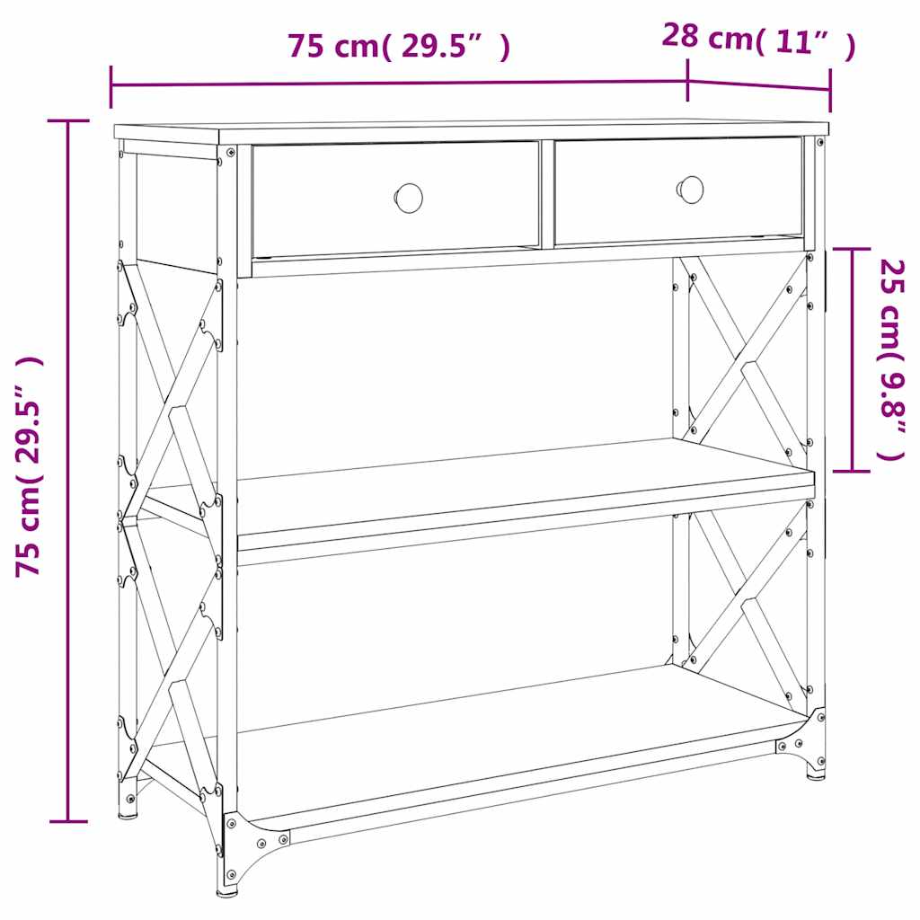 vidaXL Console Table Grey Sonoma 75x28x75 cm Engineered Wood