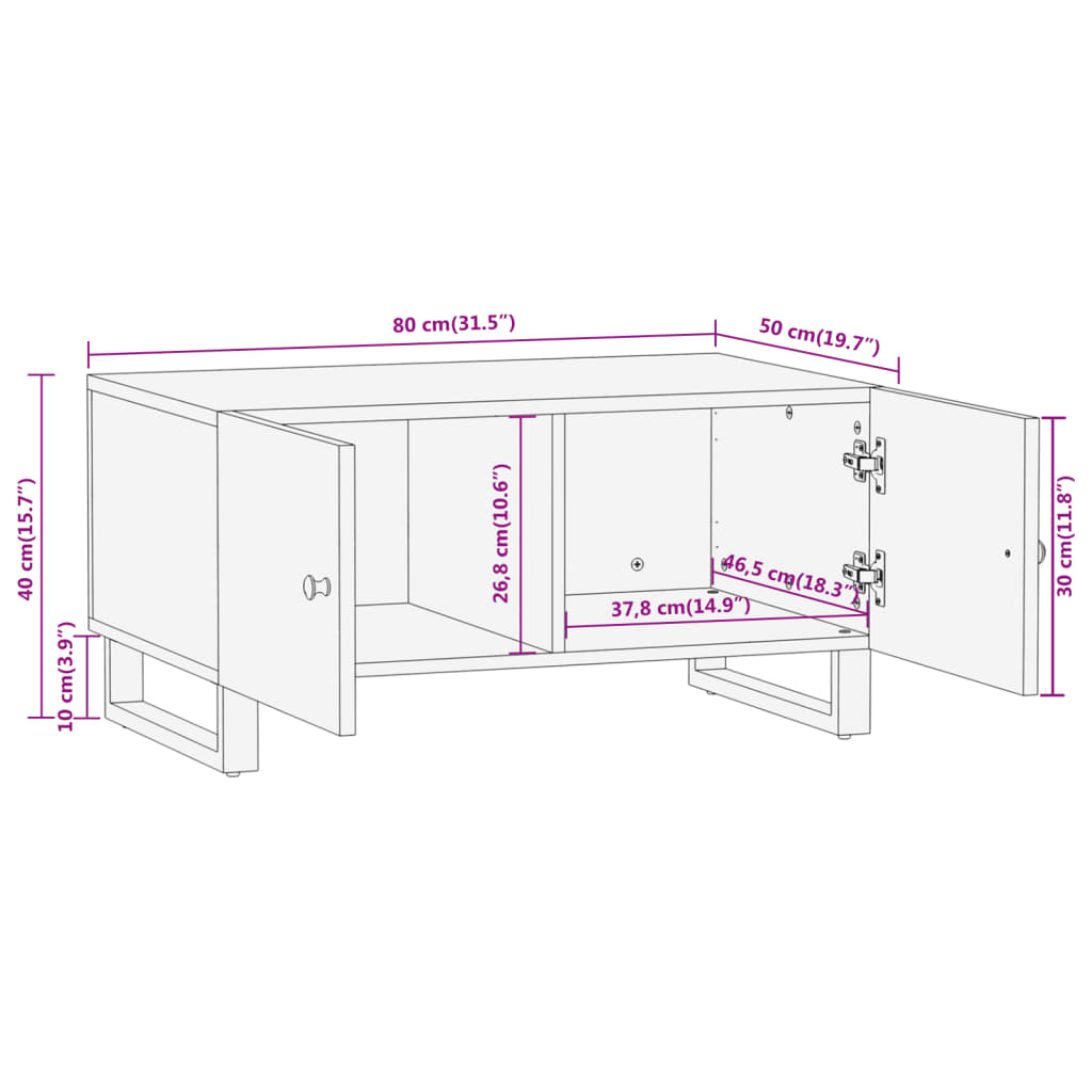 vidaXL Coffee Table Brown and Black 80x50x40 cm Solid Wood Mango