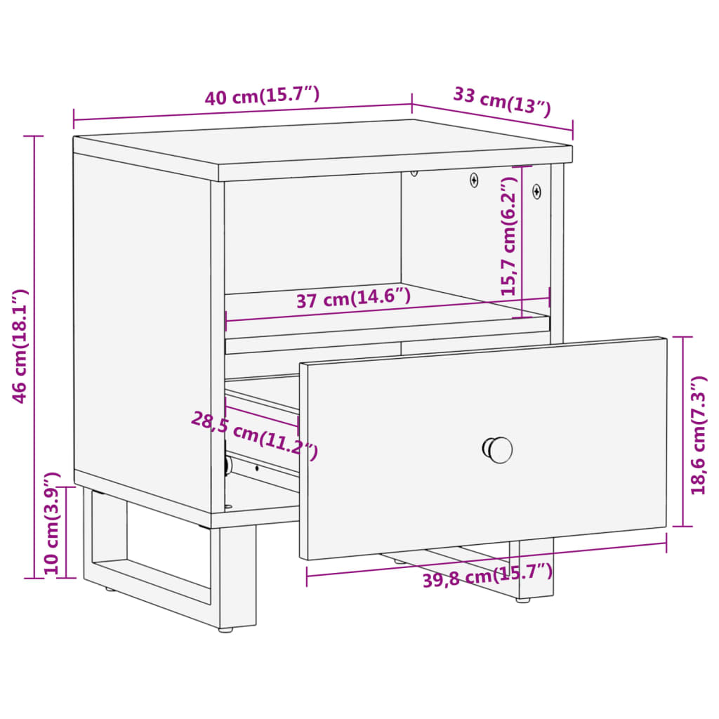 vidaXL Bedside Cabinet Brown and Black Solid Wood Mango