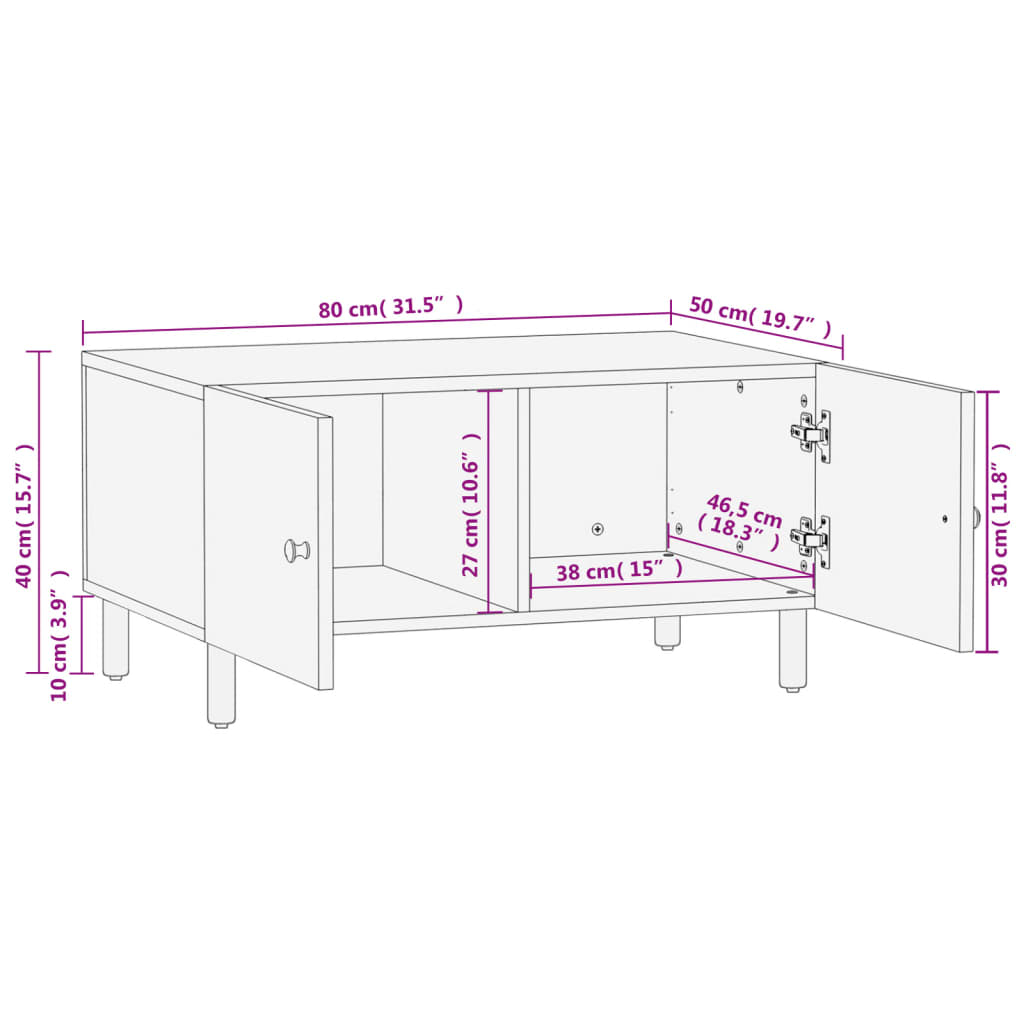 vidaXL Coffee Table Black 80x50x40 cm Solid Wood Mango