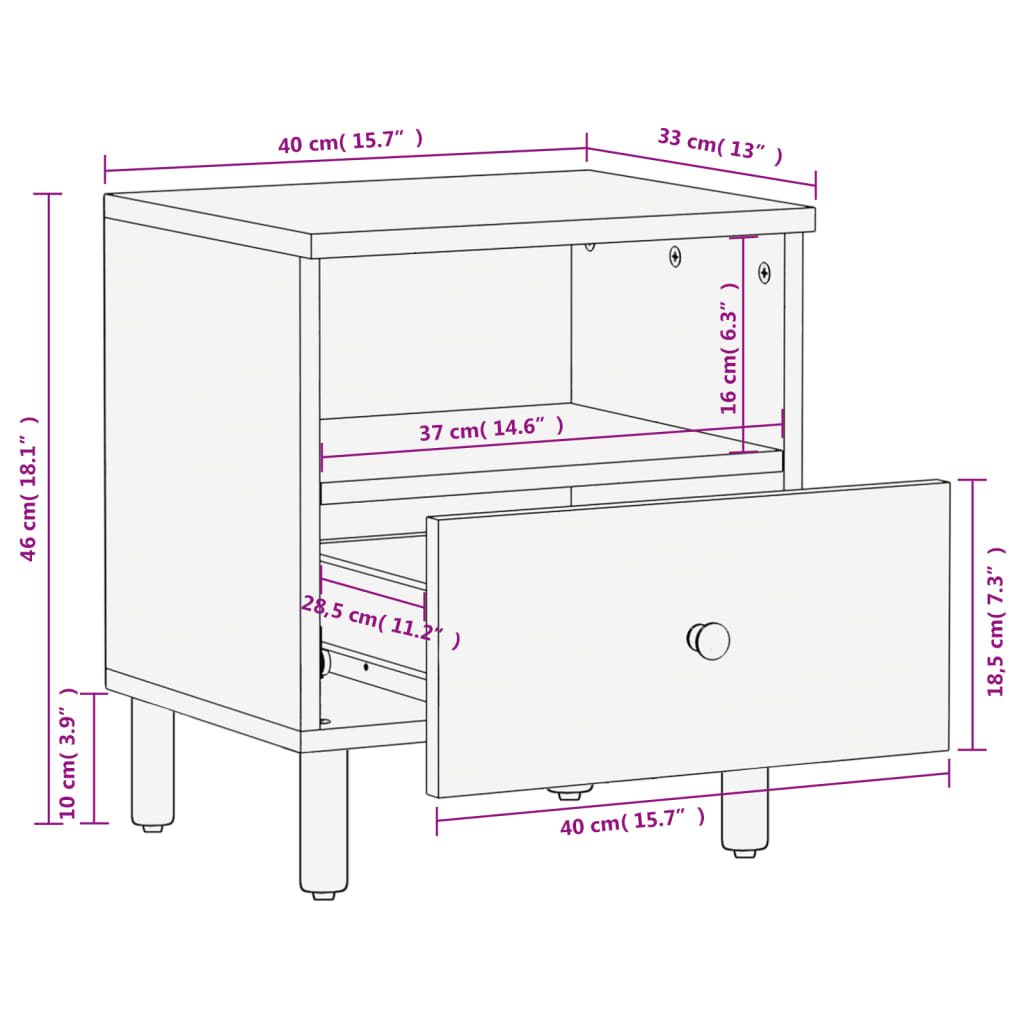 vidaXL Bedside Cabinets 2 pcs Black 40x33x46 cm Solid Wood Mango