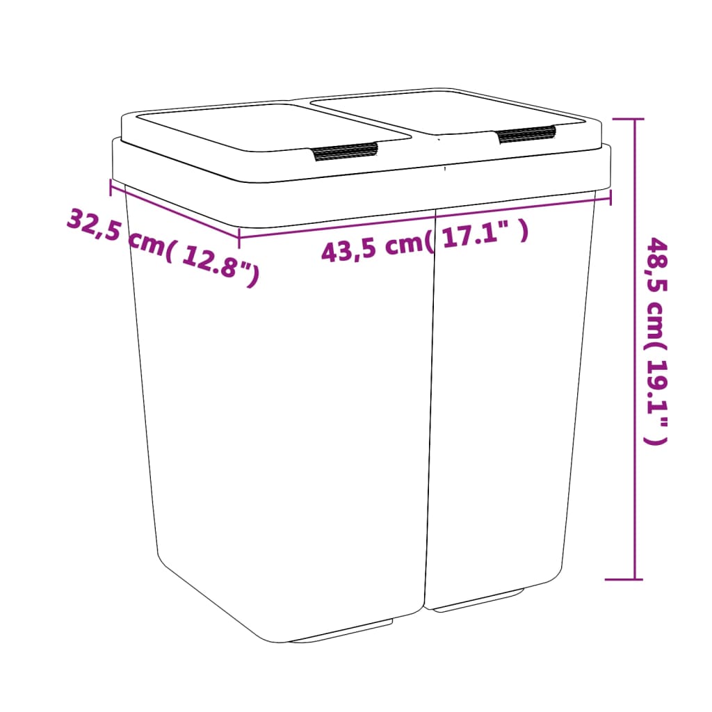 vidaXL Dual Bin Anthracite 2x25 L