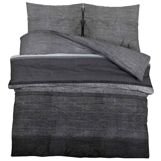 vidaXL Duvet Cover Set Dark Grey and Black 220x240 cm Cotton