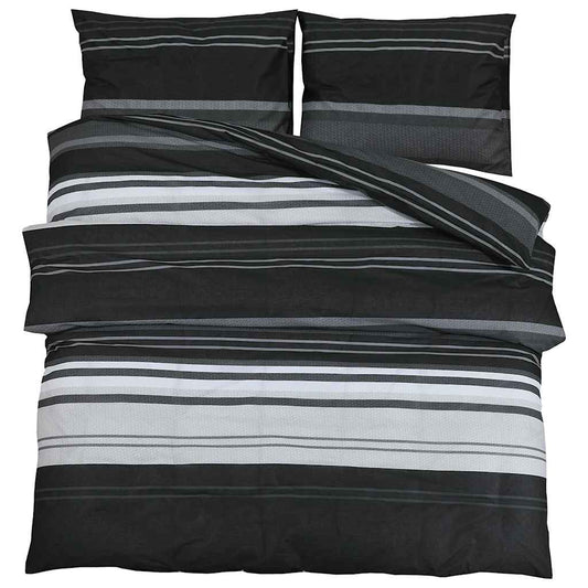 vidaXL Duvet Cover Set Black Stripes 200x200 cm Cotton