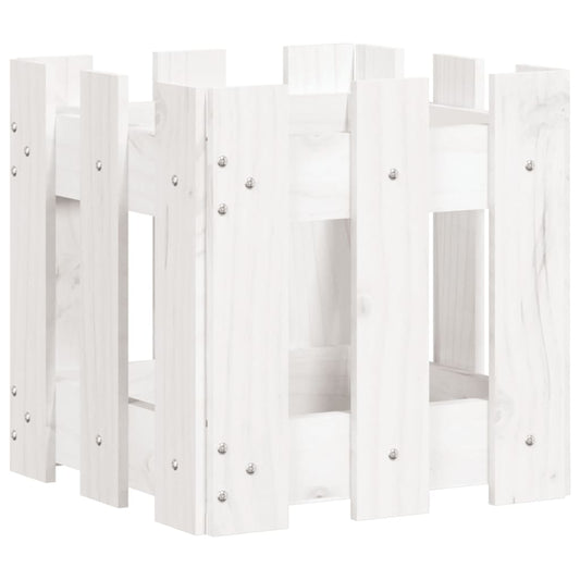 vidaXL Garden Planter with Fence Design White 30x30x30 cm Solid Wood Pine