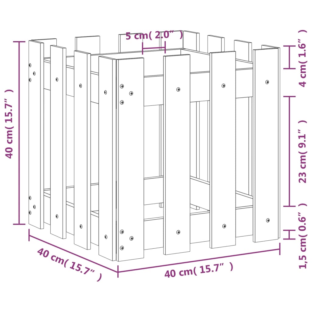 vidaXL Garden Planter with Fence Design White 40x40x40 cm
