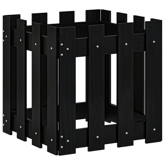 vidaXL Garden Planter with Fence Design Black 40x40x40 cm Solid Wood Pine