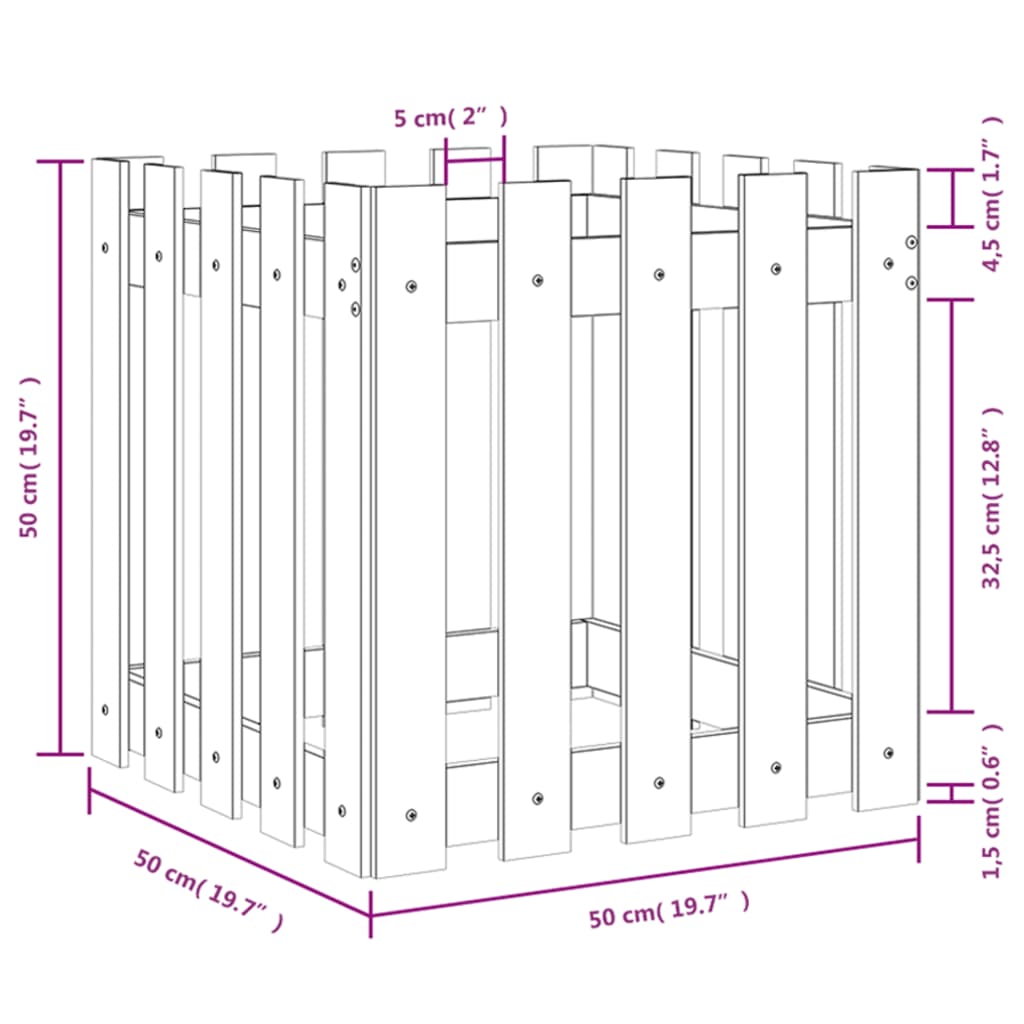 vidaXL Garden Planter with Fence Design 50x50x50 cm Solid Wood Pine