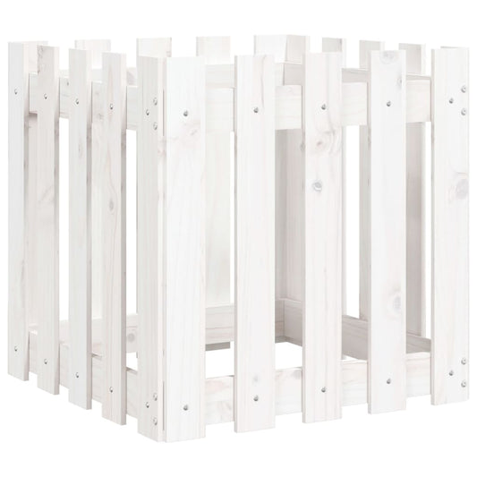 vidaXL Garden Planter with Fence Design White 50x50x50 cm Solid Wood Pine
