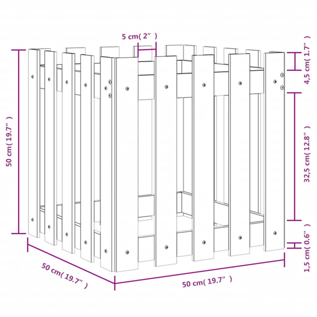 vidaXL Garden Planter with Fence Design White 50x50x50 cm