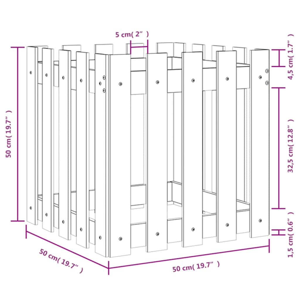 vidaXL Garden Planter with Fence Design 50x50x50 cm Impregnated Wood Pine