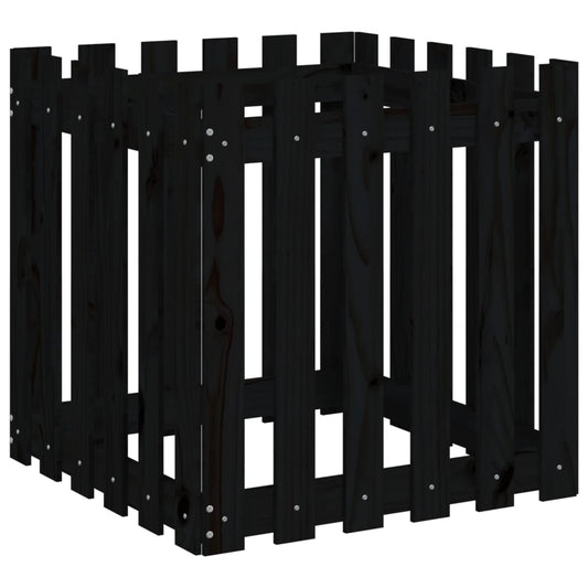 vidaXL Garden Planter with Fence Design Black 60x60x60 cm Solid Wood Pine