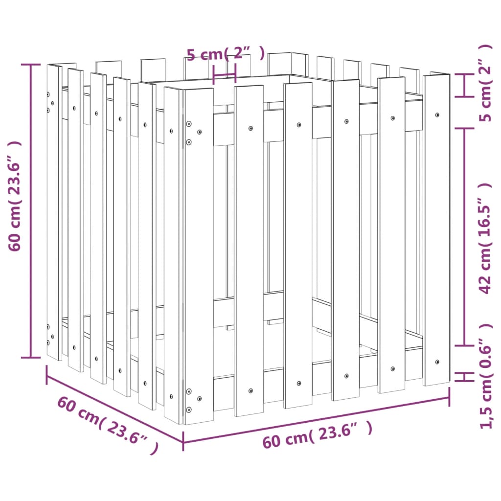 vidaXL Garden Planter with Fence Design Black 60x60x60 cm Solid Wood Pine