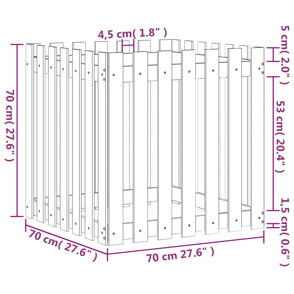 vidaXL Garden Planter with Fence Design 70x70x70 cm Impregnated Wood Pine