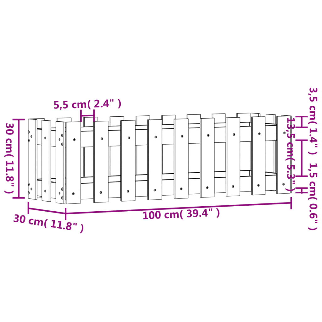 vidaXL Garden Raised Bed with Fence Design 100x30x30 cm Solid Wood Pine