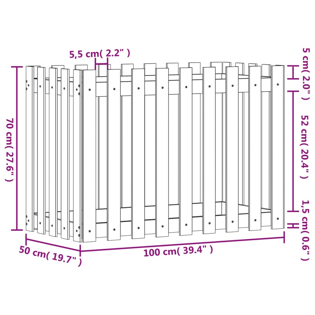 vidaXL Garden Raised Bed with Fence Design 100x50x70 cm Solid Wood Douglas