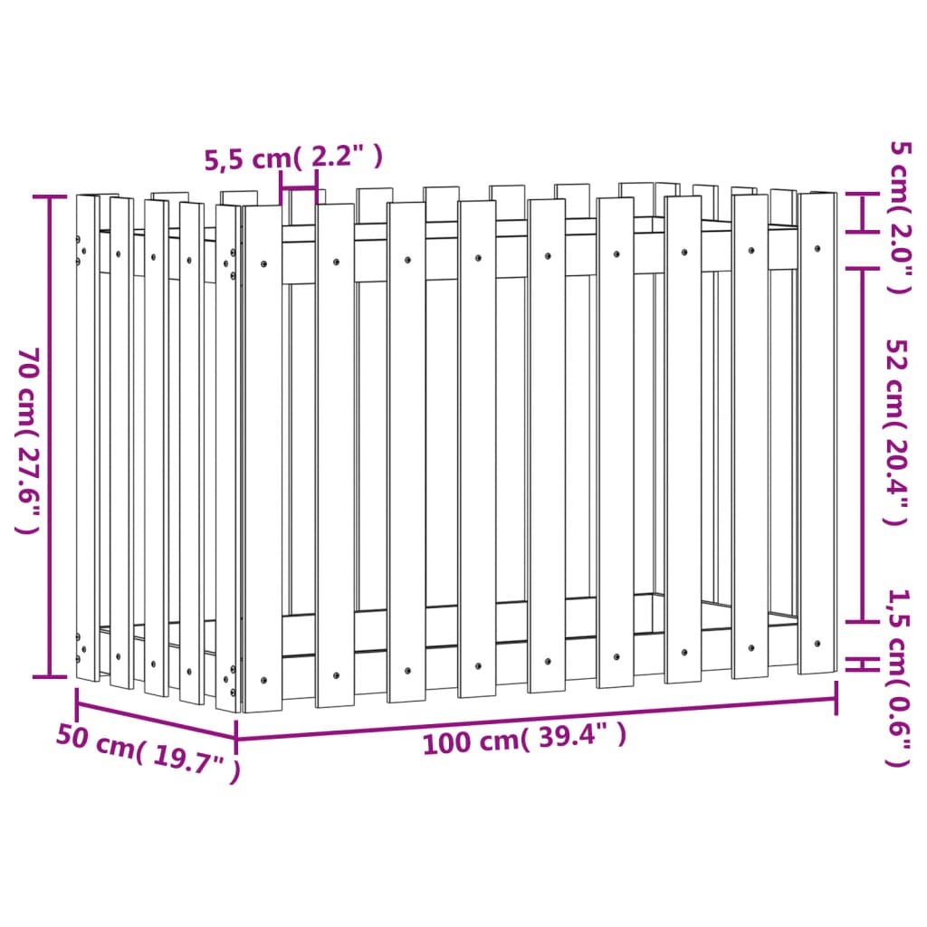 vidaXL Garden Raised Bed with Fence Design 100x50x70 cm Impregnated Wood Pine