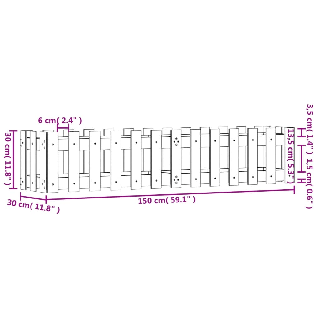 vidaXL Garden Raised Bed with Fence Design White 150x30x30 cm