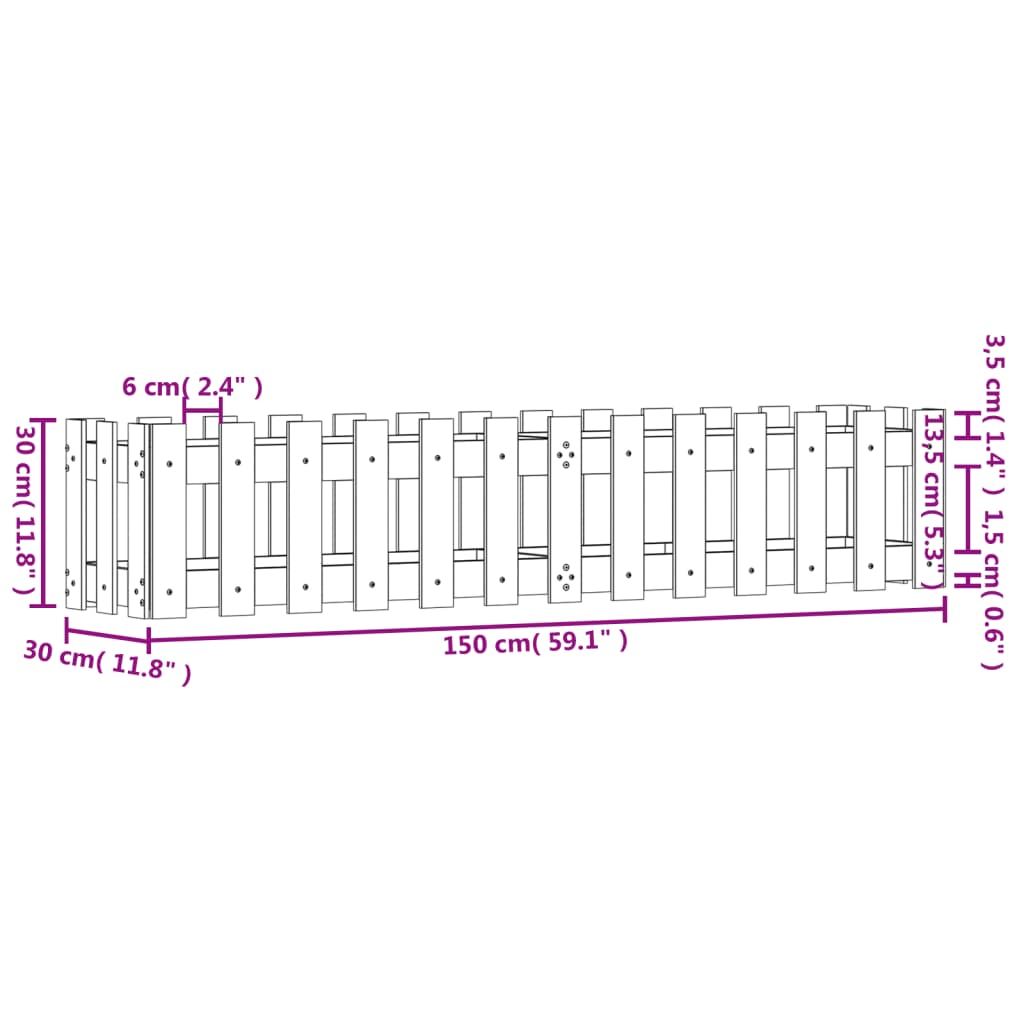 vidaXL Garden Raised Bed with Fence Design 150x30x30 cm Impregnated Wood Pine