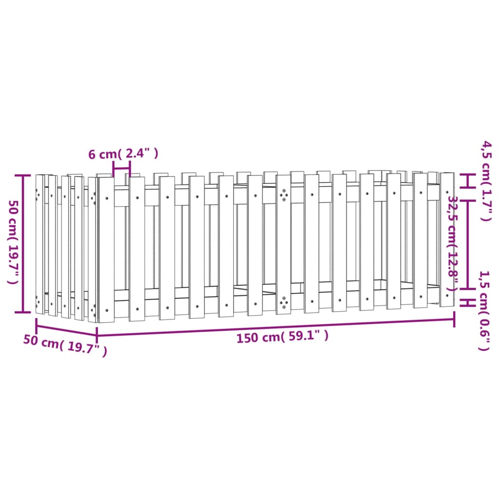 vidaXL Garden Raised Bed with Fence Design 150x50x50 cm Solid Wood Douglas