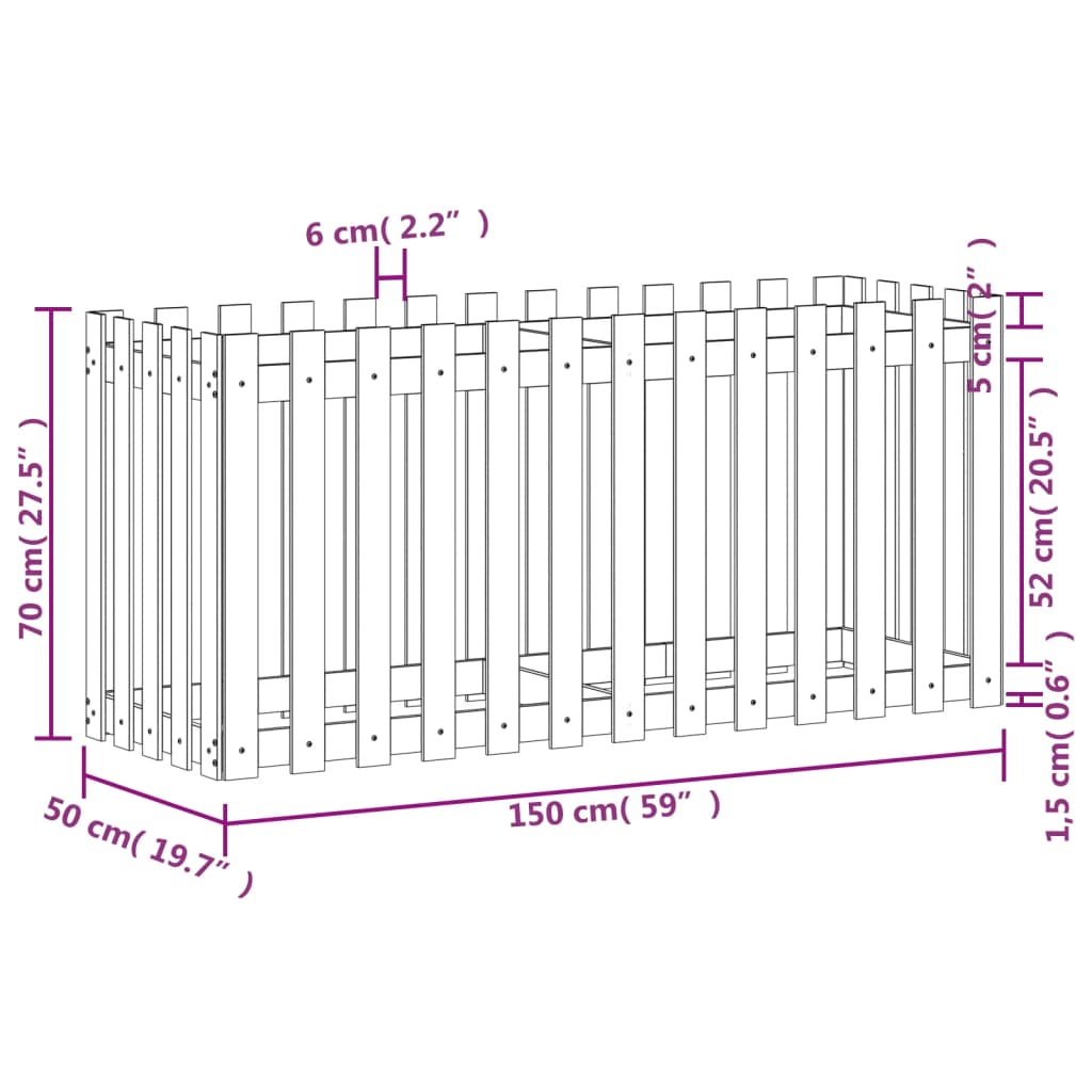 vidaXL Garden Raised Bed with Fence Design 150x50x70 cm Solid Wood Douglas