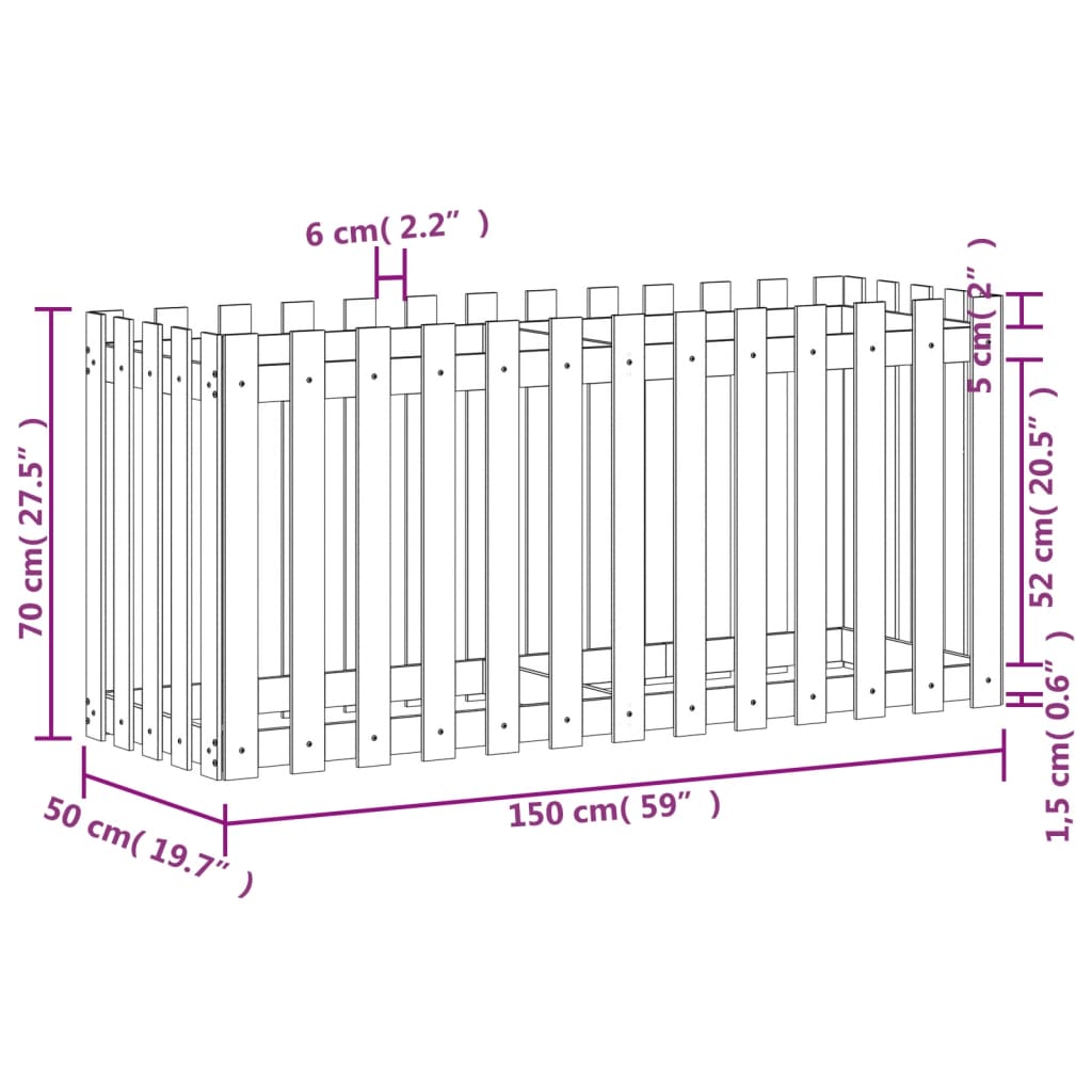 vidaXL Garden Raised Bed with Fence Design 150x50x70 cm