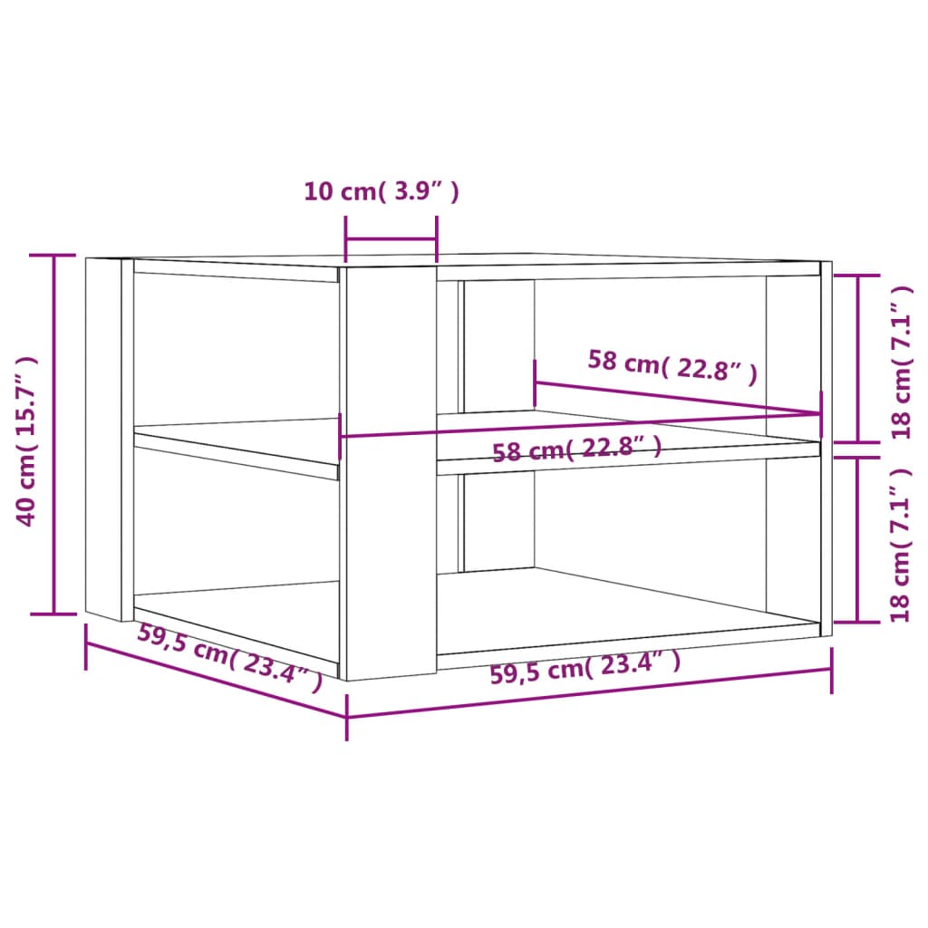 vidaXL Coffee Table Smoked Oak 58x58x40 cm Engineered Wood