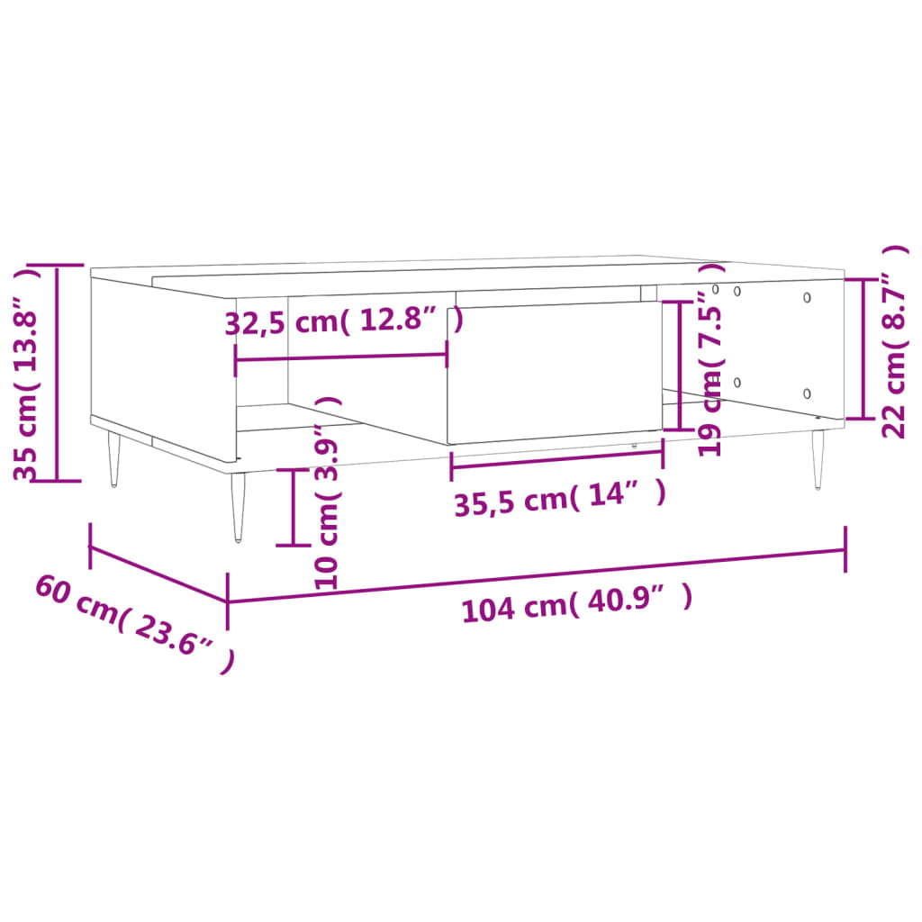 vidaXL Coffee Table Smoked Oak 104x60x35 cm Engineered Wood