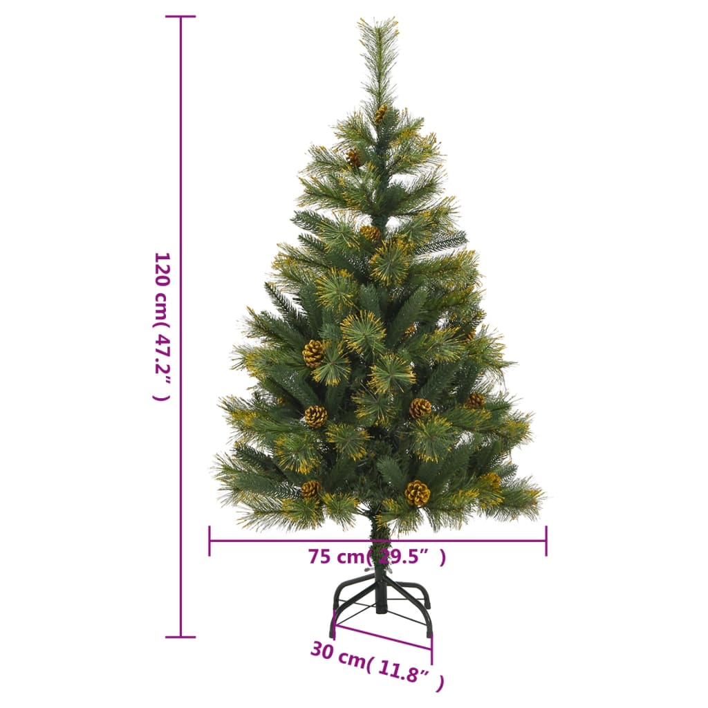vidaXL Artificial Hinged Christmas Tree with Cones 120 cm