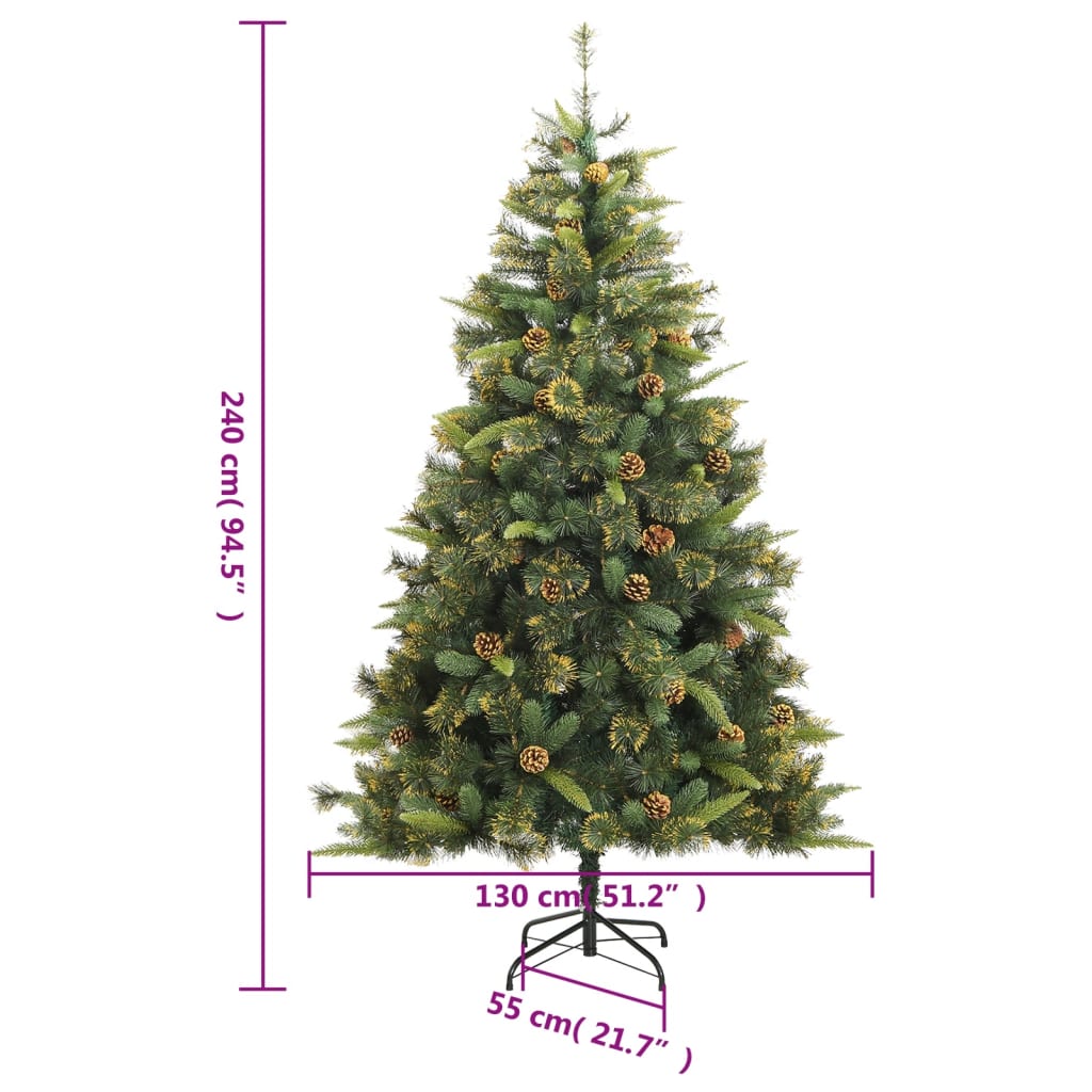 vidaXL Artificial Hinged Christmas Tree with Cones 240 cm