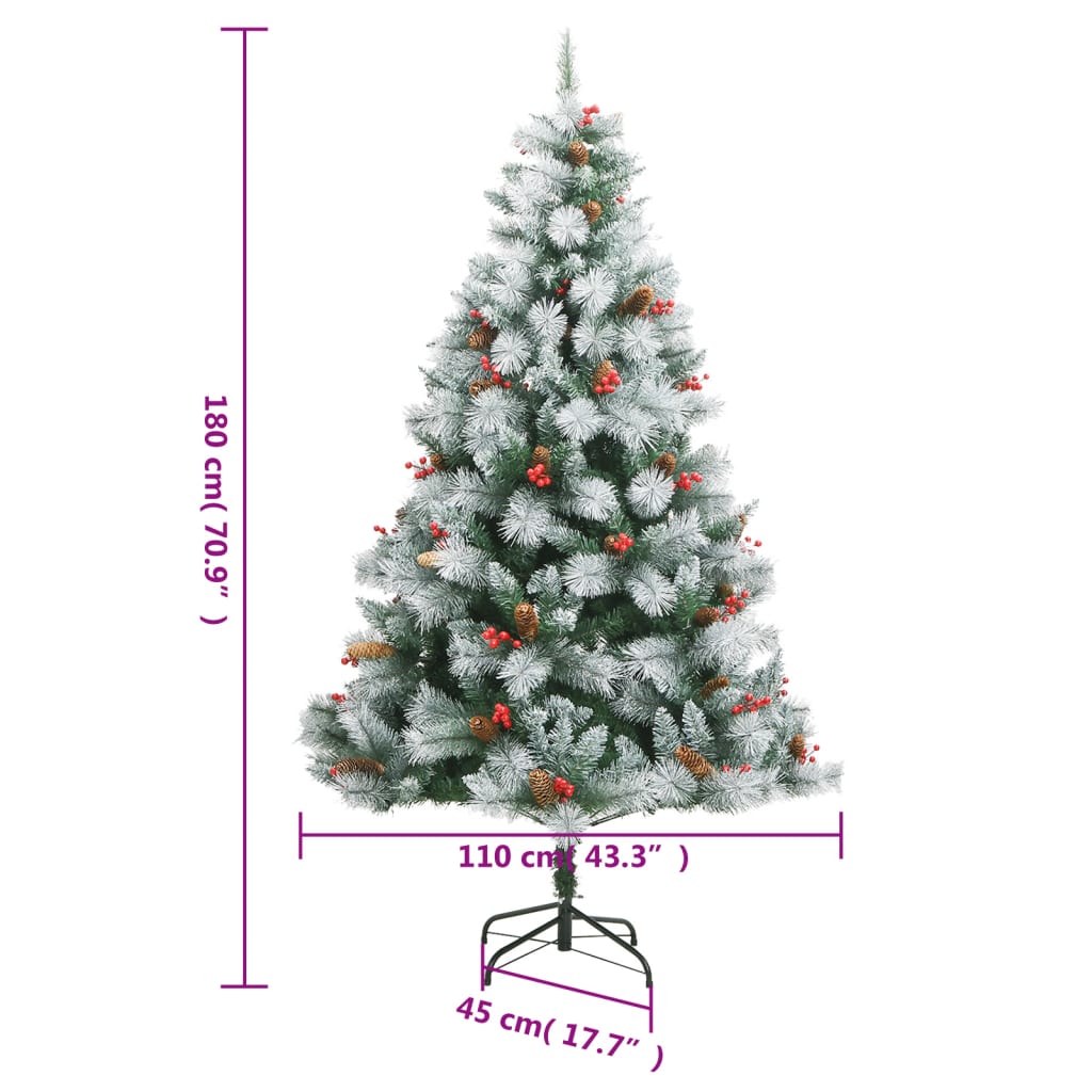 vidaXL Artificial Hinged Christmas Tree with Cones and Berries 180 cm