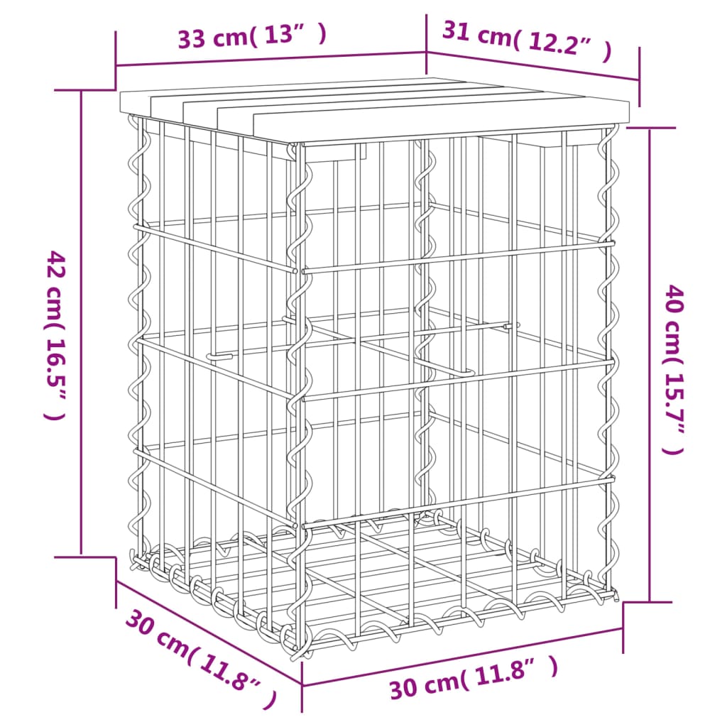 vidaXL Garden Bench Gabion Design 33x31x42 cm Solid Wood Pine