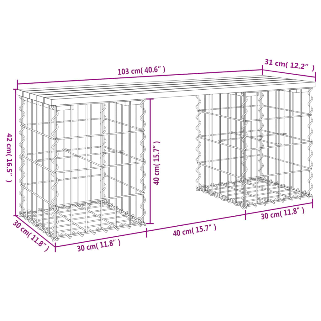 vidaXL Garden Bench Gabion Design 103x31x42 cm Impregnated Wood Pine
