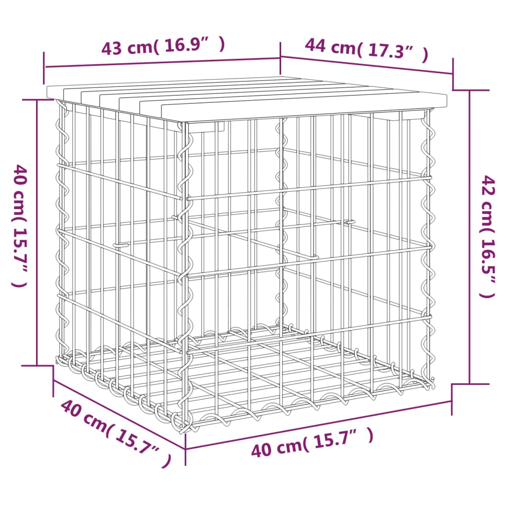 vidaXL Garden Bench Gabion Design 43x44x42 cm Solid Wood Pine