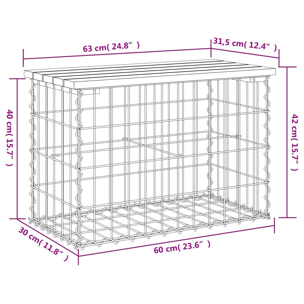 vidaXL Garden Bench Gabion Design 63x31,5x42 cm Impregnated Wood Pine