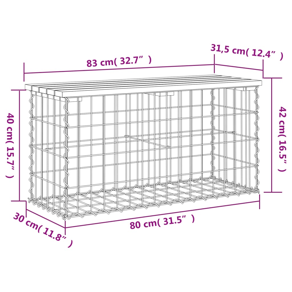 vidaXL Garden Bench Gabion Design 83x31.5x42 cm Solid Wood Pine