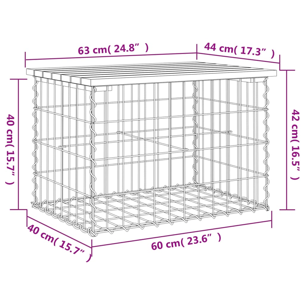 vidaXL Garden Bench Gabion Design 63x44x42 cm Solid Wood Pine
