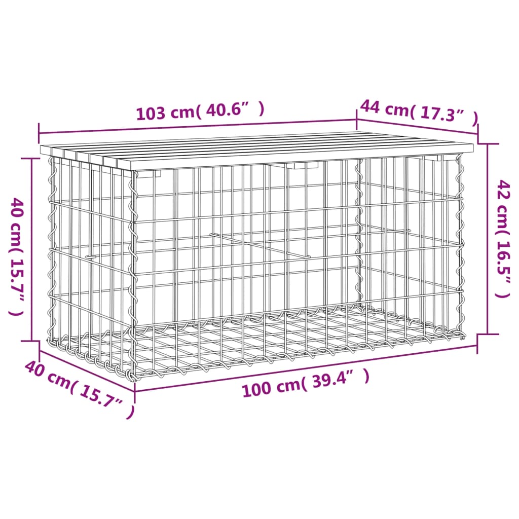 vidaXL Garden Bench Gabion Design 103x44x42 cm Solid Wood Douglas