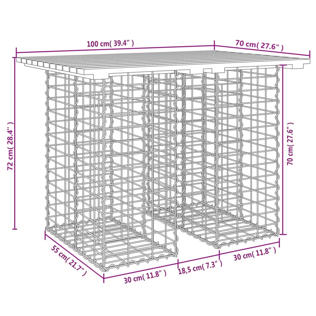 vidaXL Garden Table Gabion Design 100x70x72 cm Solid Wood Pine