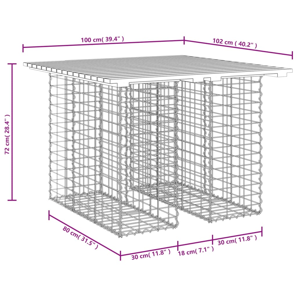 vidaXL Garden Table Gabion Design 100x102x72 cm Impregnated Wood Pine