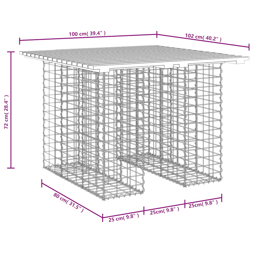 vidaXL Garden Table Gabion Design 100x102x72 cm Solid Wood Pine