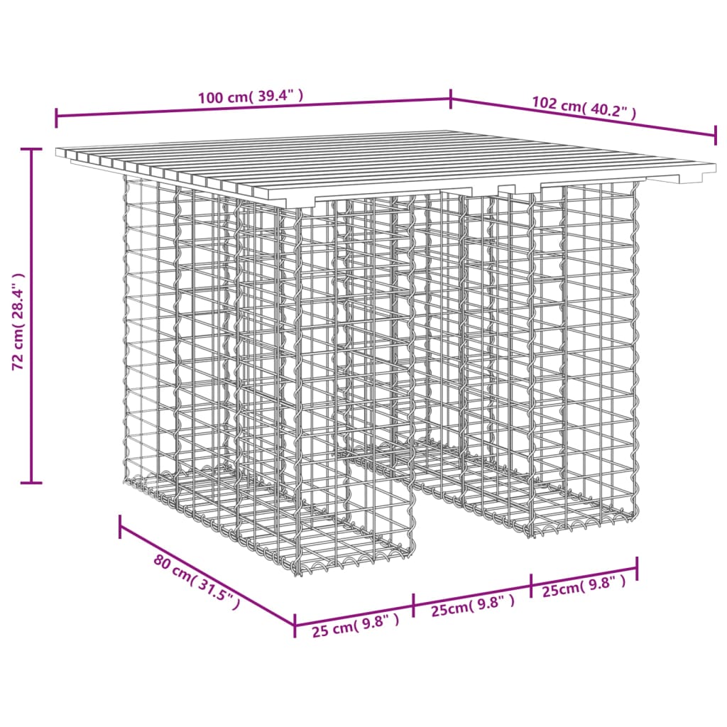 vidaXL Garden Table Gabion Design 100x102x72 cm Impregnated Wood Pine